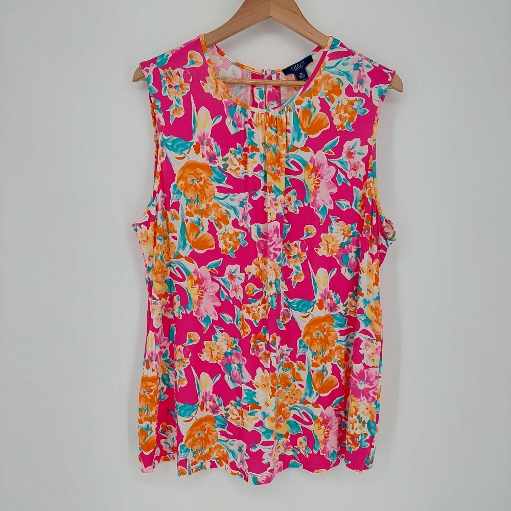 Chaps Pink Floral Sleeveless Top, Sz 2X